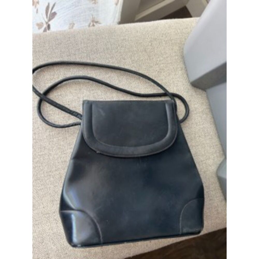 Vintage Black Leather Crossbody Purse Simple Minimalist Shoulder Bag